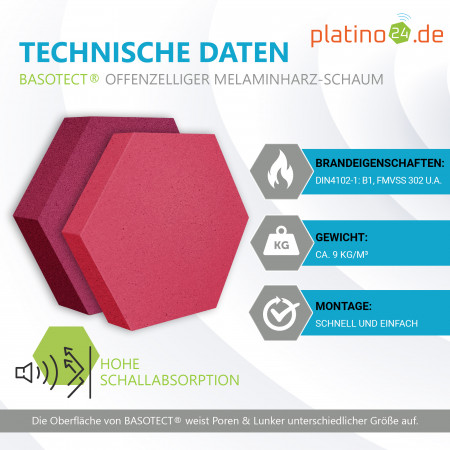 Edition LOFT Honeycomb - 12 Absorber aus Basotect ® - Farbe: Magenta + Crimson + Blackberry