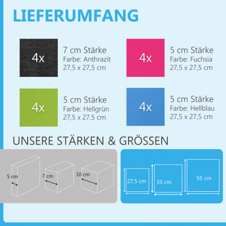 Wandbild Quadrate 16-tlg. Schalldämmung aus Basotect ® G+ / Schallabsorber - Elemente - Set 15