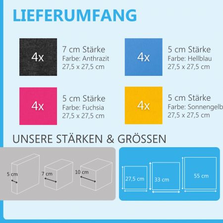 Wandbild Quadrate 16-tlg. Schalldämmung aus Basotect ® G+ / Schallabsorber - Elemente - Set 27