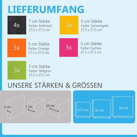 Wandbild Quadrate 16-tlg. Schalldämmung aus Basotect ® G+ / Schallabsorber - Elemente - Set 29