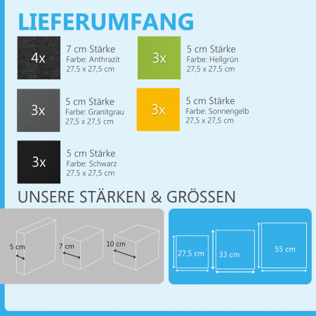 Wandbild Quadrate 16-tlg. Schalldämmung aus Basotect ® G+ / Schallabsorber - Elemente - Set 32