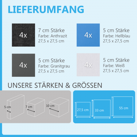 Wandbild Quadrate 16-tlg. Schalldämmung aus Basotect ® G+ / Schallabsorber - Elemente - Set 33