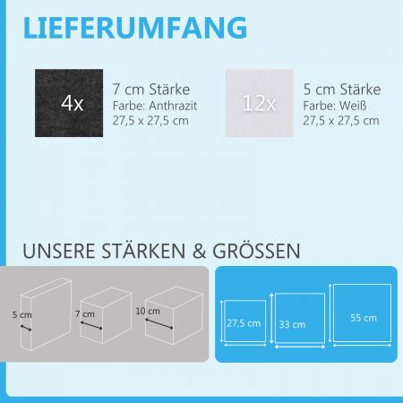 Wandbild Quadrate 16-tlg. Schalldämmung aus Basotect ® G+ / Schallabsorber - Elemente - Set 52