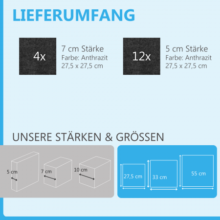 Wandbild Quadrate 16-tlg. Schalldämmung aus Basotect ® G+ / Schallabsorber - Elemente - Set 53