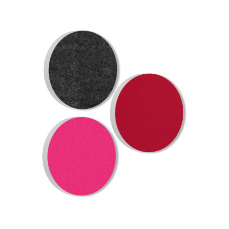 3 Acoustic sound absorbers made of Basotect ® G+ / Circle anthracite + bordeaux + fuchsia