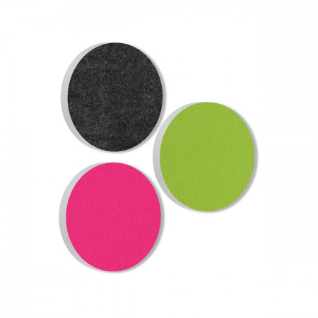 3 Acoustic sound absorbers made of Basotect ® G+ / Circle anthracite + light green + fuchsia