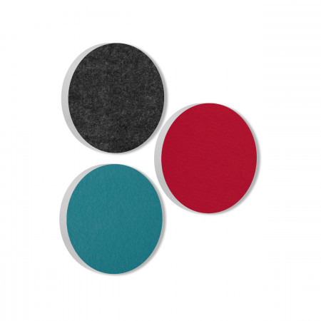 3 Acoustic sound absorbers made of Basotect ® G+ / Circle anthracite + bordeaux + petrol