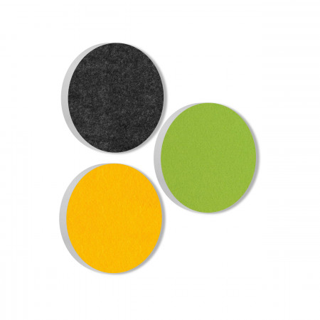 3 Acoustic sound absorbers made of Basotect ® G+ / Circle anthracite + light green + sunny yellow