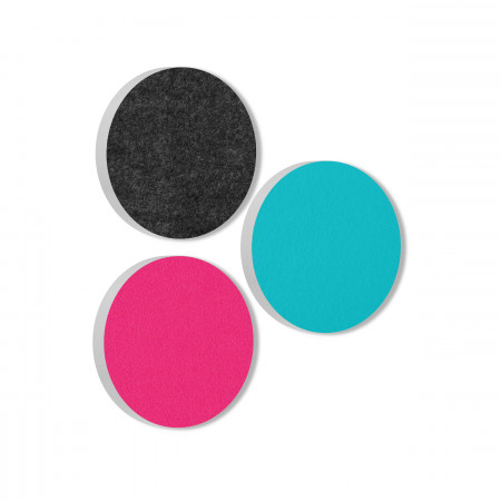 3 Acoustic sound absorbers made of Basotect ® G+ / Circle anthracite + turquoise + fuchsia