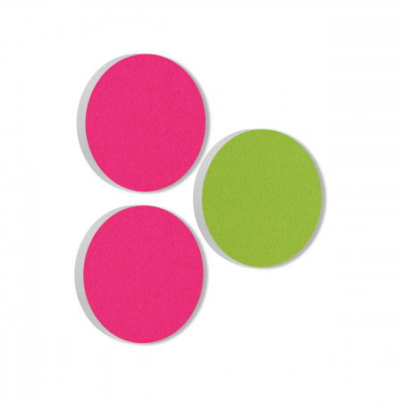 3 Acoustic sound absorbers made of Basotect ® G+ / Circle fuchsia + light green