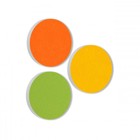 3 Acoustic sound absorbers made of Basotect ® G+ / Circle orange + sunny yellow + light green