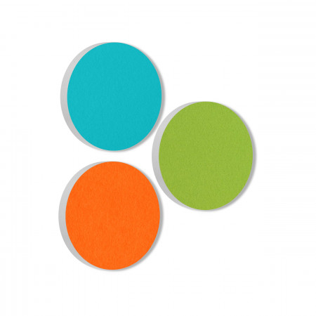 3 Acoustic sound absorbers made of Basotect ® G+ / Circle turquoise + light green + orange