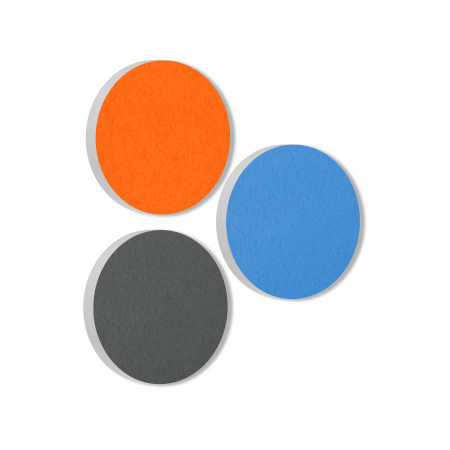 3 Acoustic sound absorbers made of Basotect ® G+ / Circle orange + light blue + granite grey