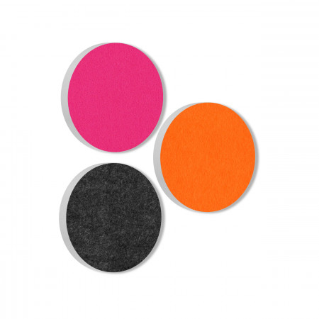 3 Acoustic sound absorbers made of Basotect ® G+ / Circle fuchsia + orange + anthracite