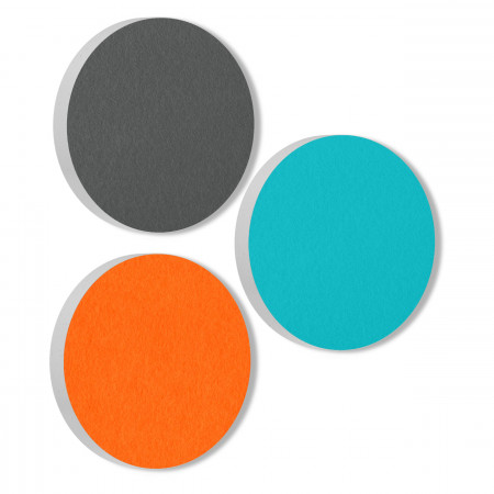 3 Acoustic sound absorbers made of Basotect ® G+ / Circle granite grey + turquoise + orange