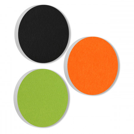 3 Acoustic sound absorbers made of Basotect ® G+ / Circle black + orange + light green