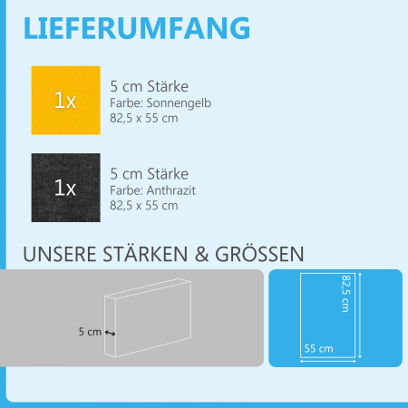 Schallabsorber aus Basotect ® G+ / 2 x Wandbild 82,5x55 cm Akustik Element Schalldämmung (Sonnengelb+ Anthrazit)