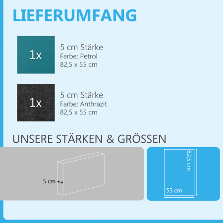 Schallabsorber aus Basotect ® G+ / 2 x Wandbild 82,5x55 cm Akustik Element Schalldämmung (Anthrazit + Petrol)