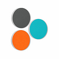 3 Akustik Schallabsorber aus Basotect ® G+ / Kreis Granitgrau + Türkis + Orange