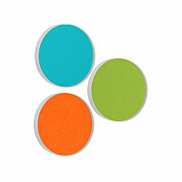 3 Acoustic sound absorbers made of Basotect ® G+ / Circle turquoise + light green + orange