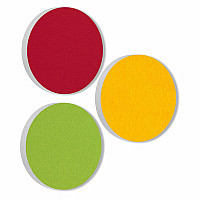 3 Acoustic sound absorbers made of Basotect ® G+ / Circle bordeaux + sunny yellow + light green