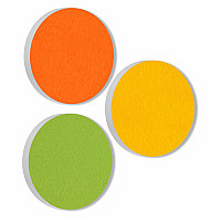 3 Acoustic sound absorbers made of Basotect ® G+ / Circle orange + sunny yellow + light green