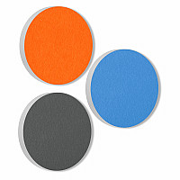 3 Acoustic sound absorbers made of Basotect ® G+ / Circle orange + light blue + granite grey